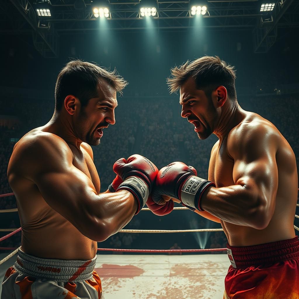 Intense Boxing Match in Hyperrealistic Style