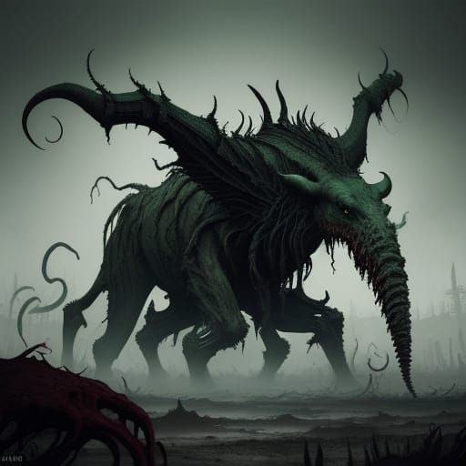 Eldritch Cow Titan of Famine in Desolate Wasteland