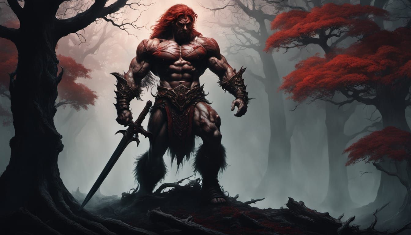 Heroic Warrior Emerges from Dark Fantasy Realm