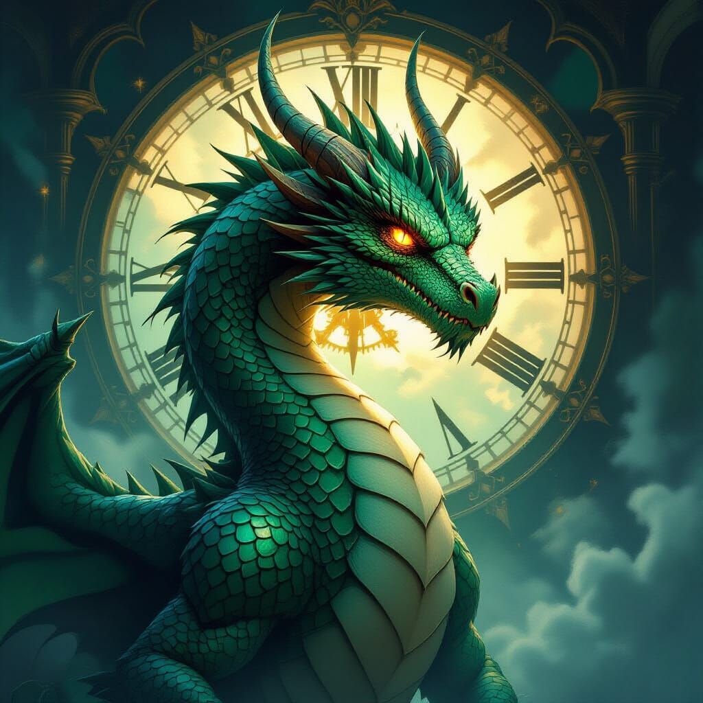 Majestic Oil Painting of an Ancient Emerald Dragon