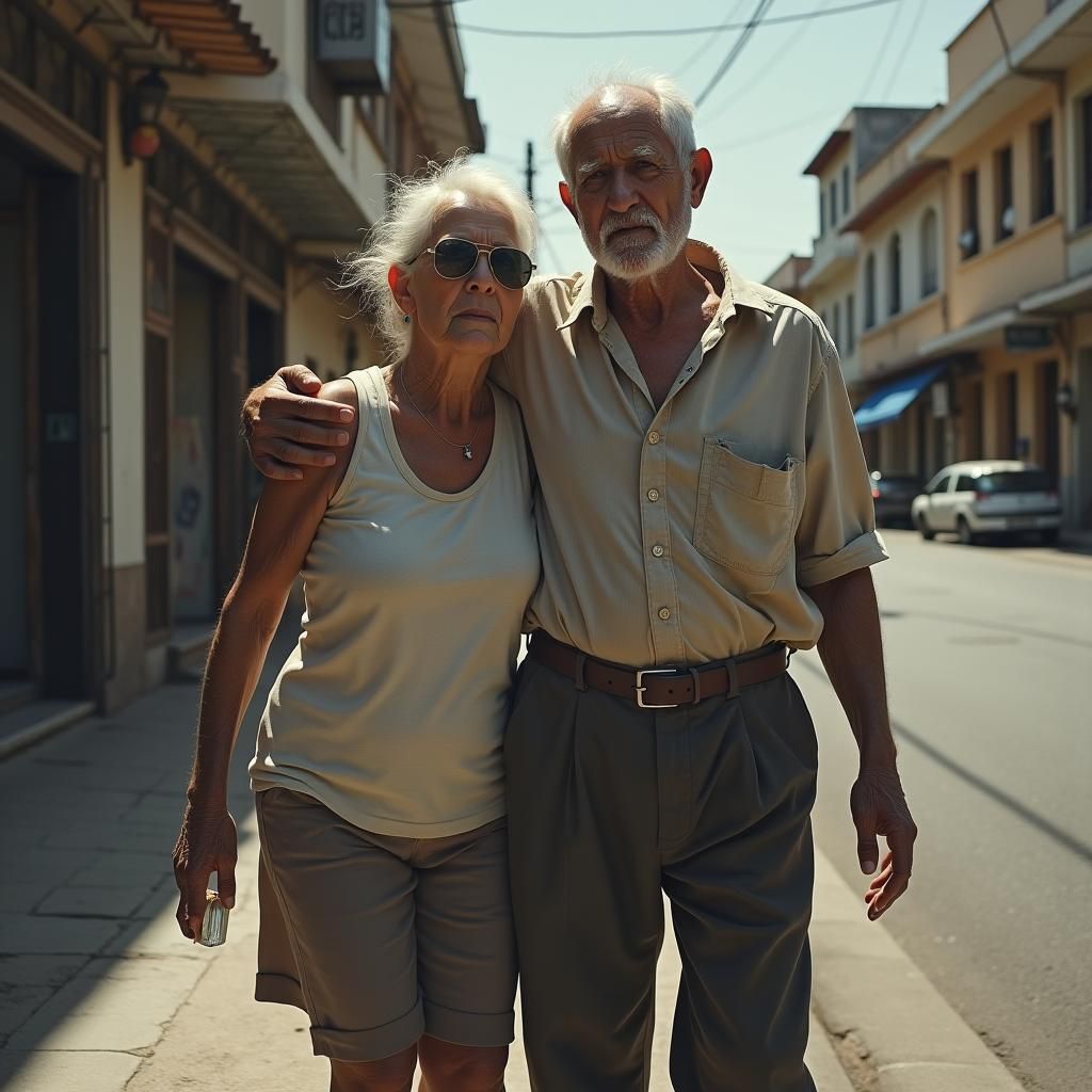 Elderly Couple's Despair in Caracas Street Scene