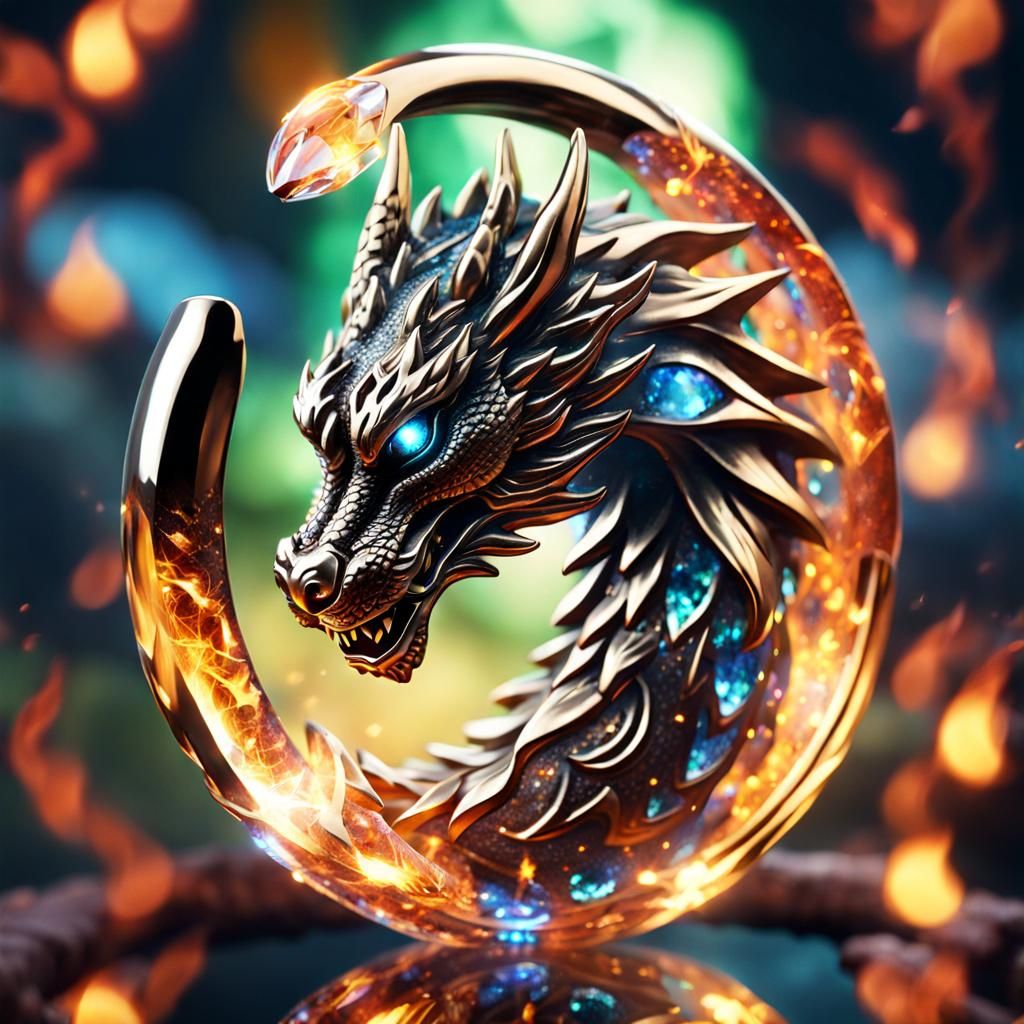 Glass lucky dragon fire ring