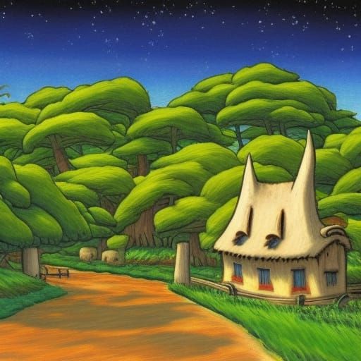 Ghibli Landscape in Van Gogh Style