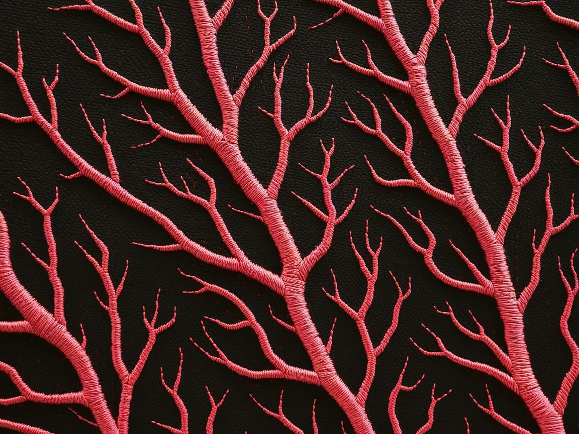 Intricate Red Embroidery on Black Fabric