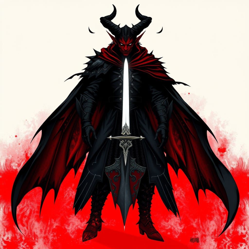 Gothic Warrior with Glowing Sword on Red Field