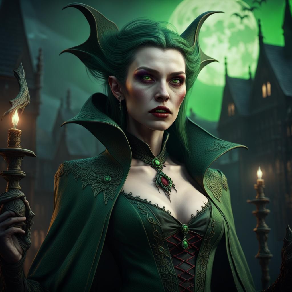 Green Witch Vampire in Detailed Matte Painting
