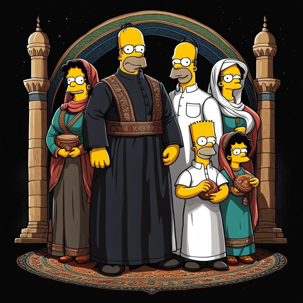 Simpsons Style Arabic Family Portrait in Comic Art