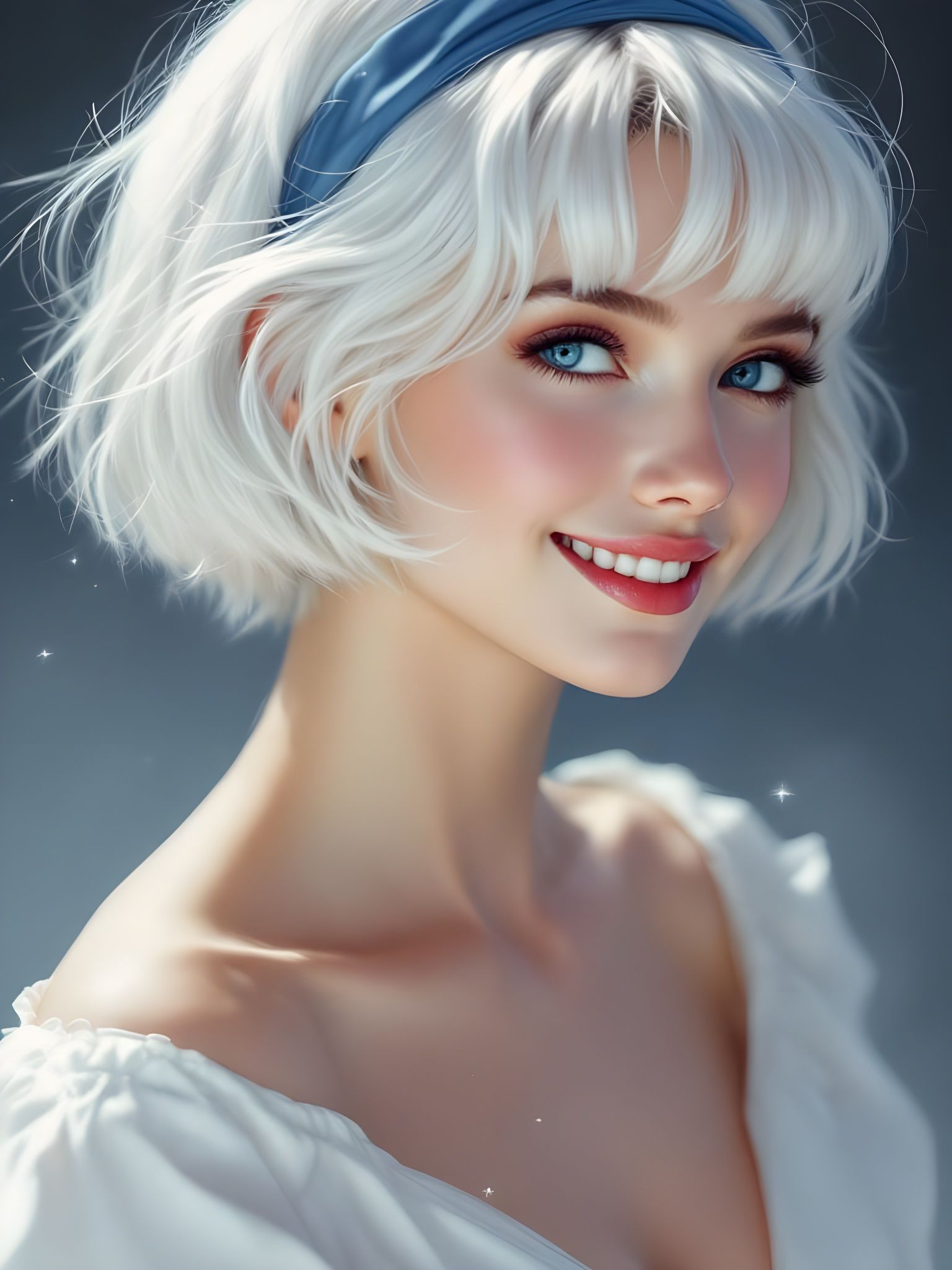 Dreamlike Portrait of Woman with White Hair