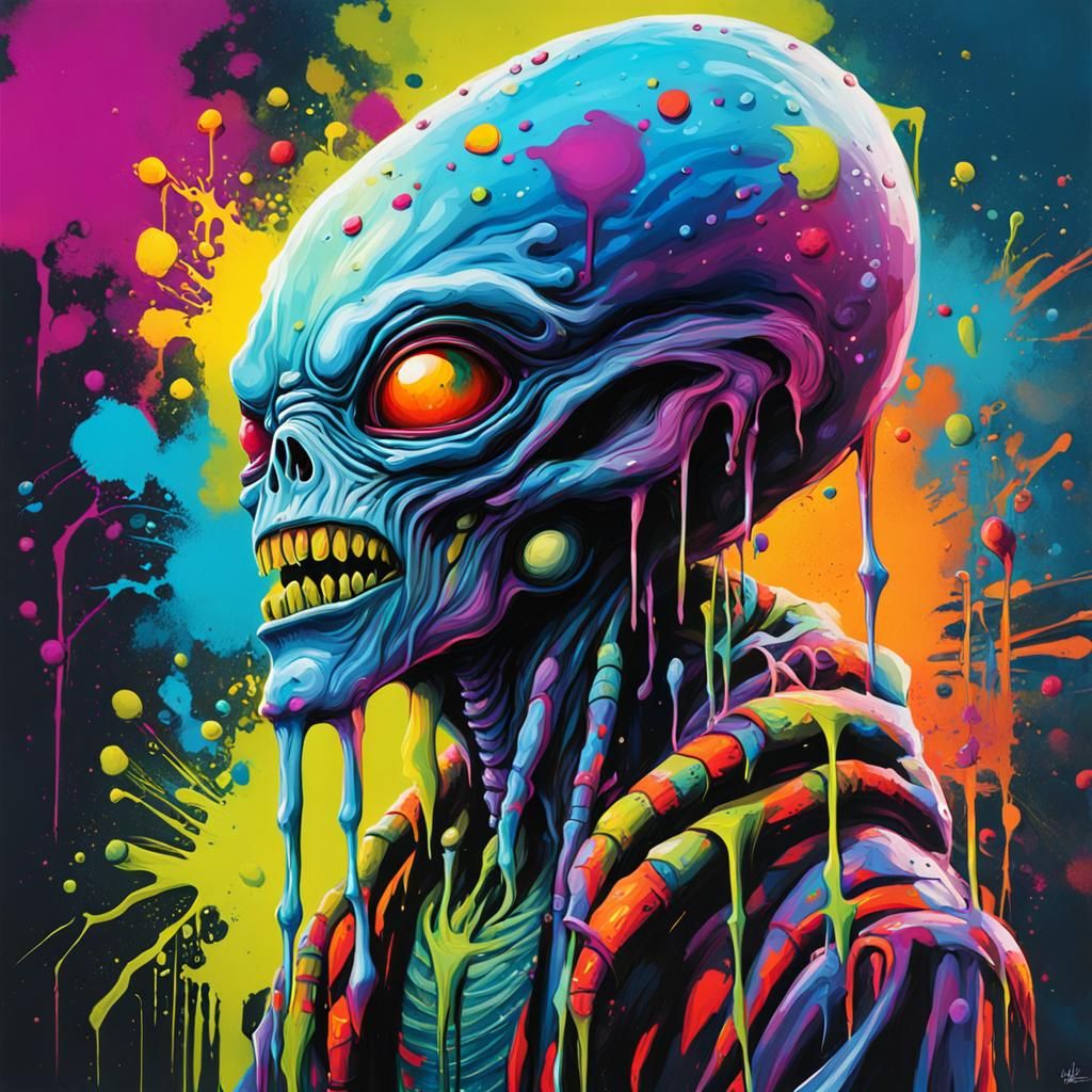 Alien Voodoo Priestess with Torch in Graffiti Style