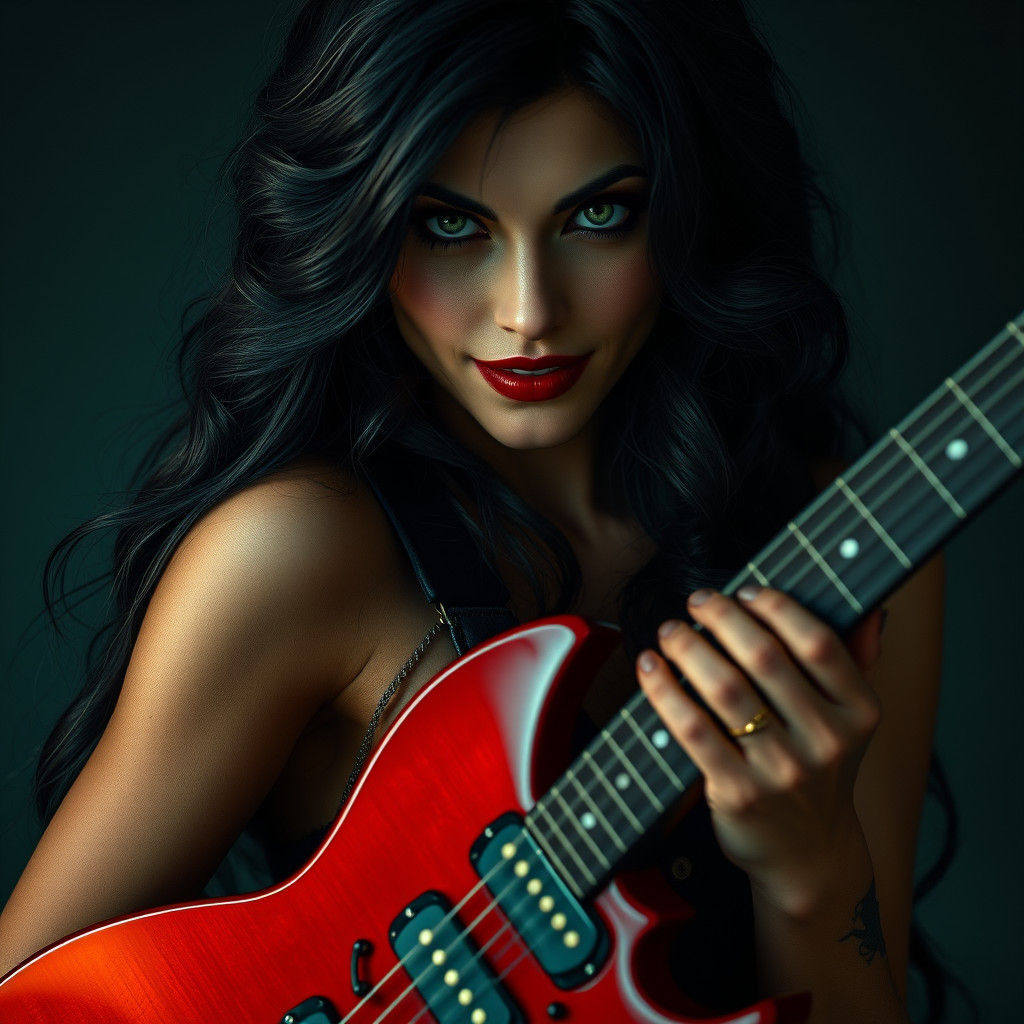 Enigmatic Woman with Guitar in Cinematic Realism Style