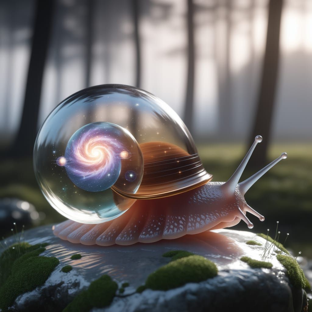 Snail in a Glass Galaxy: A Photorealistic Close-Up