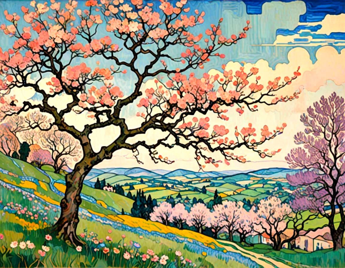 Grunge Spring Landscape Inspired by Expressionism