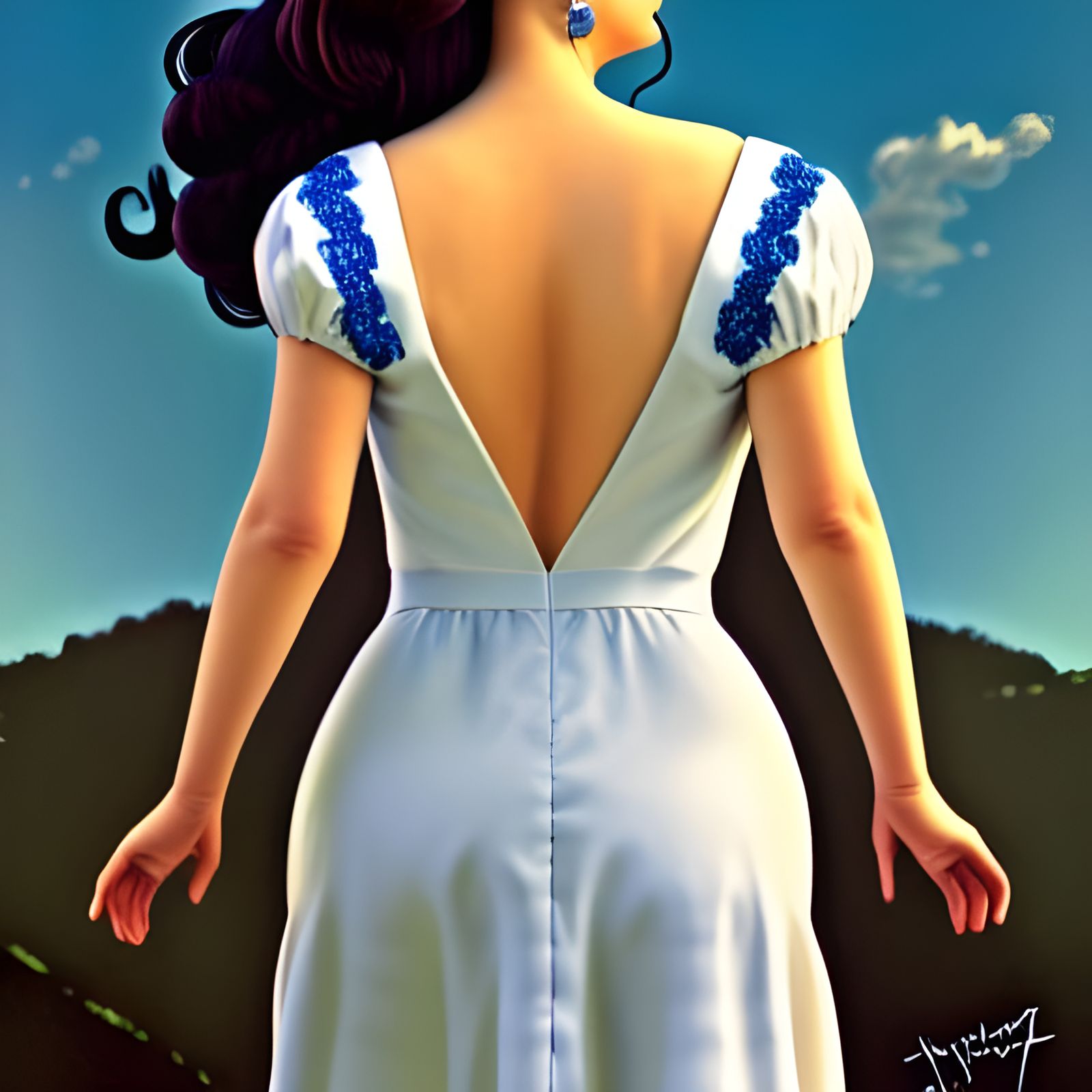 Brunette in Flowing Dress: 3D Rendered Animation