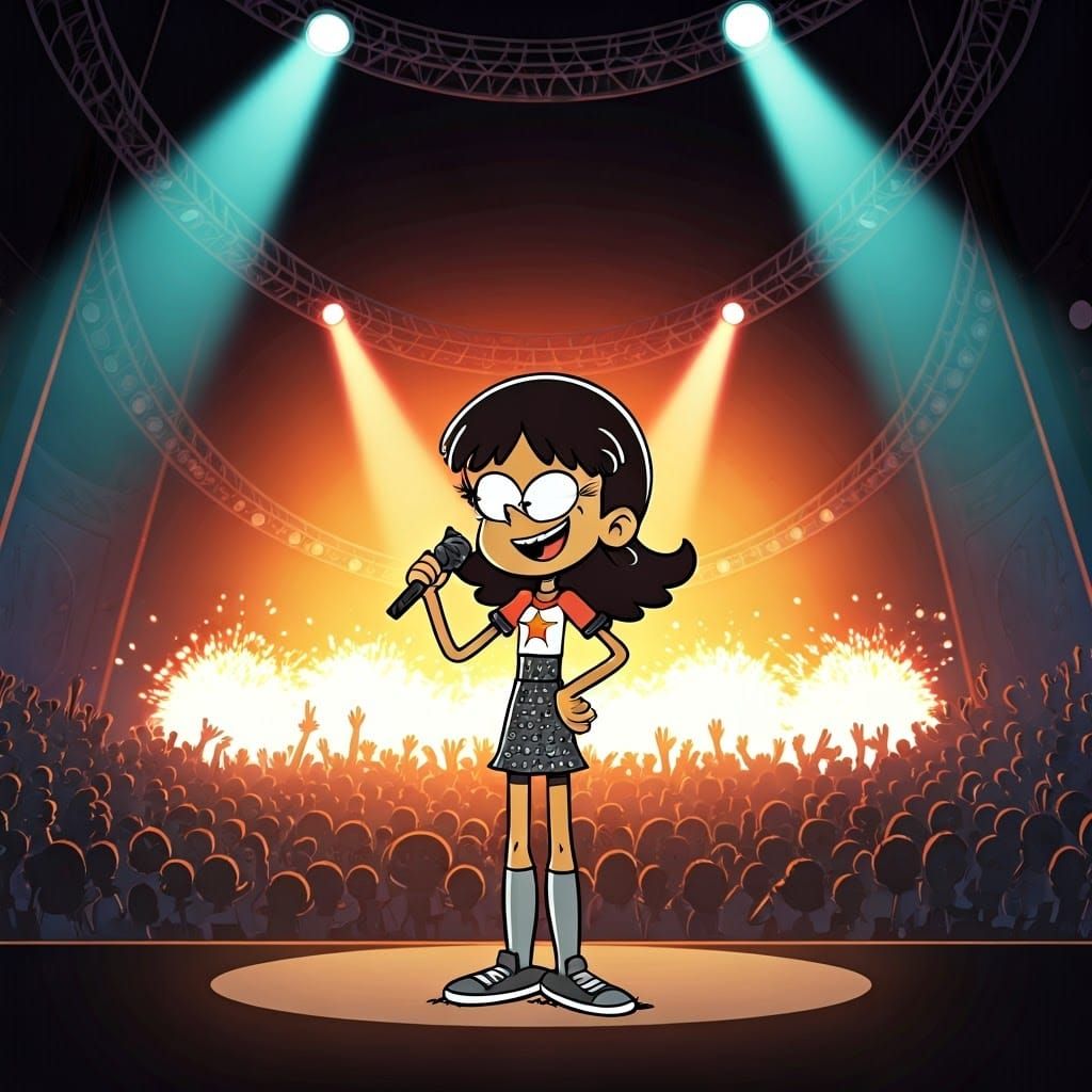 Imagine Stella Zhau as a pop star, performing on stage in fr...