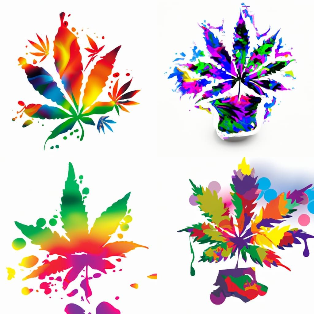 Psychedelic Pot Leaf Logo Design in Watercolor