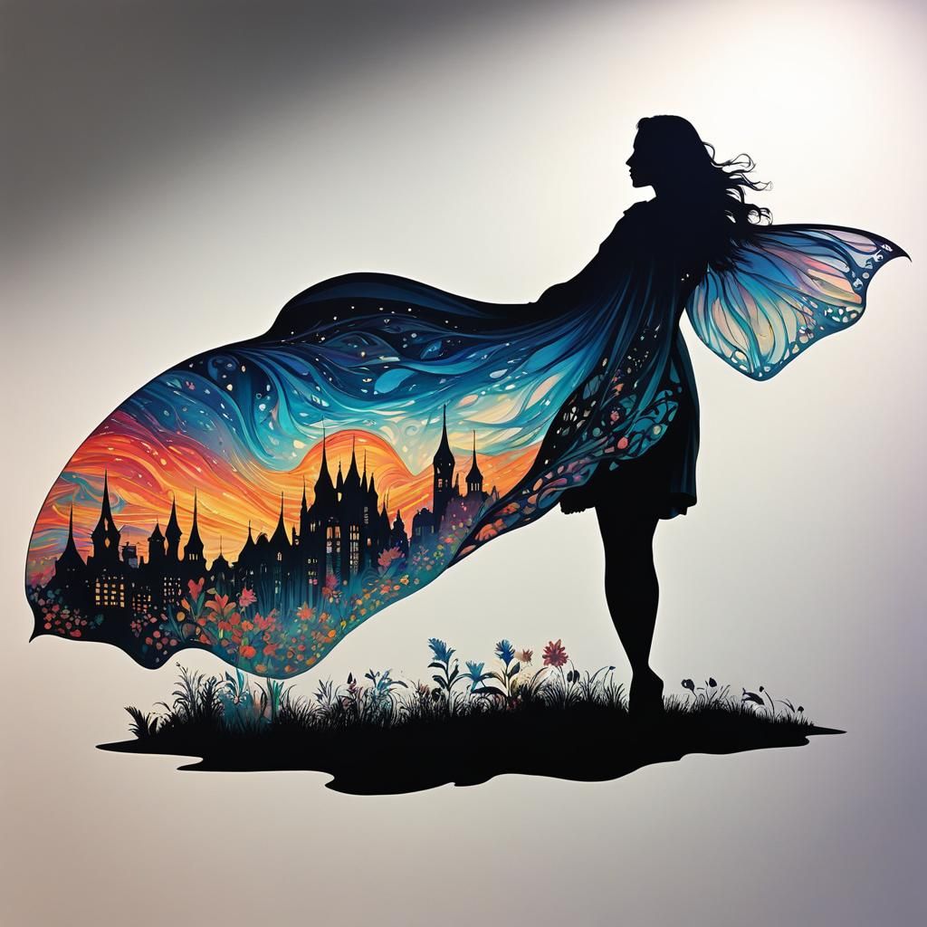 Fairy Silhouette Merged with Fairyland Panorama