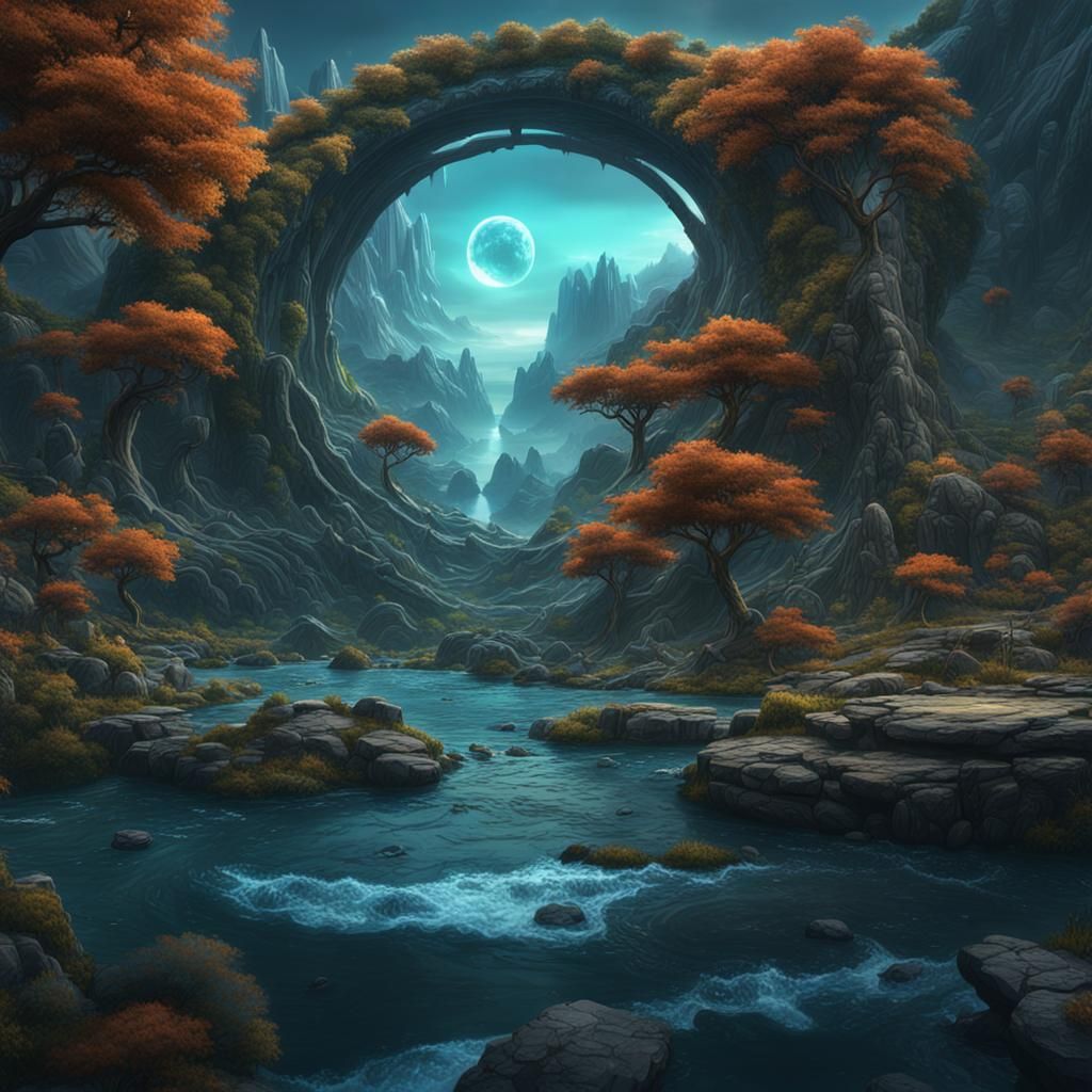 Fantastical Water Circles: Detailed Digital Art