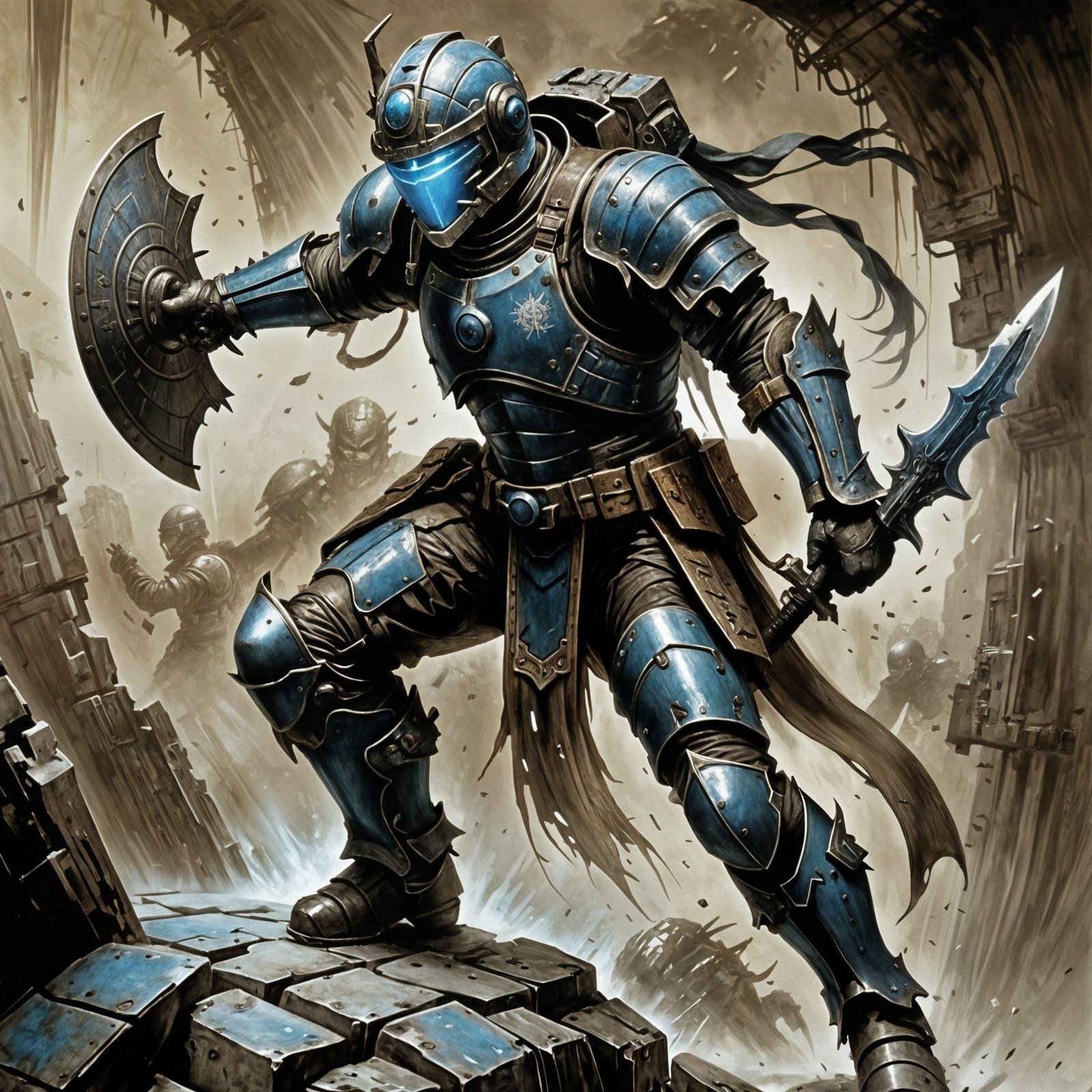 Cyberpunk Warrior in Action, Inspired by Luis Royo