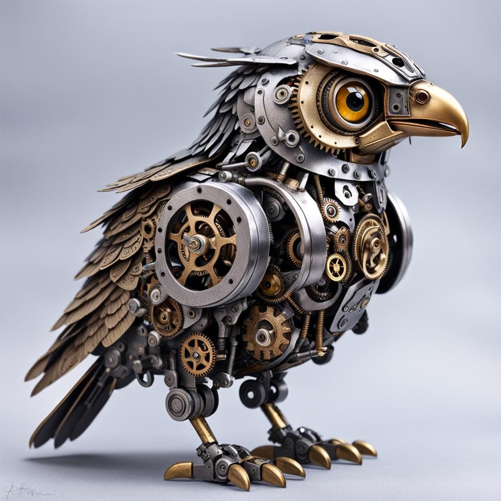 Steampunk Mechanical Owl Close-Up in High Detail
