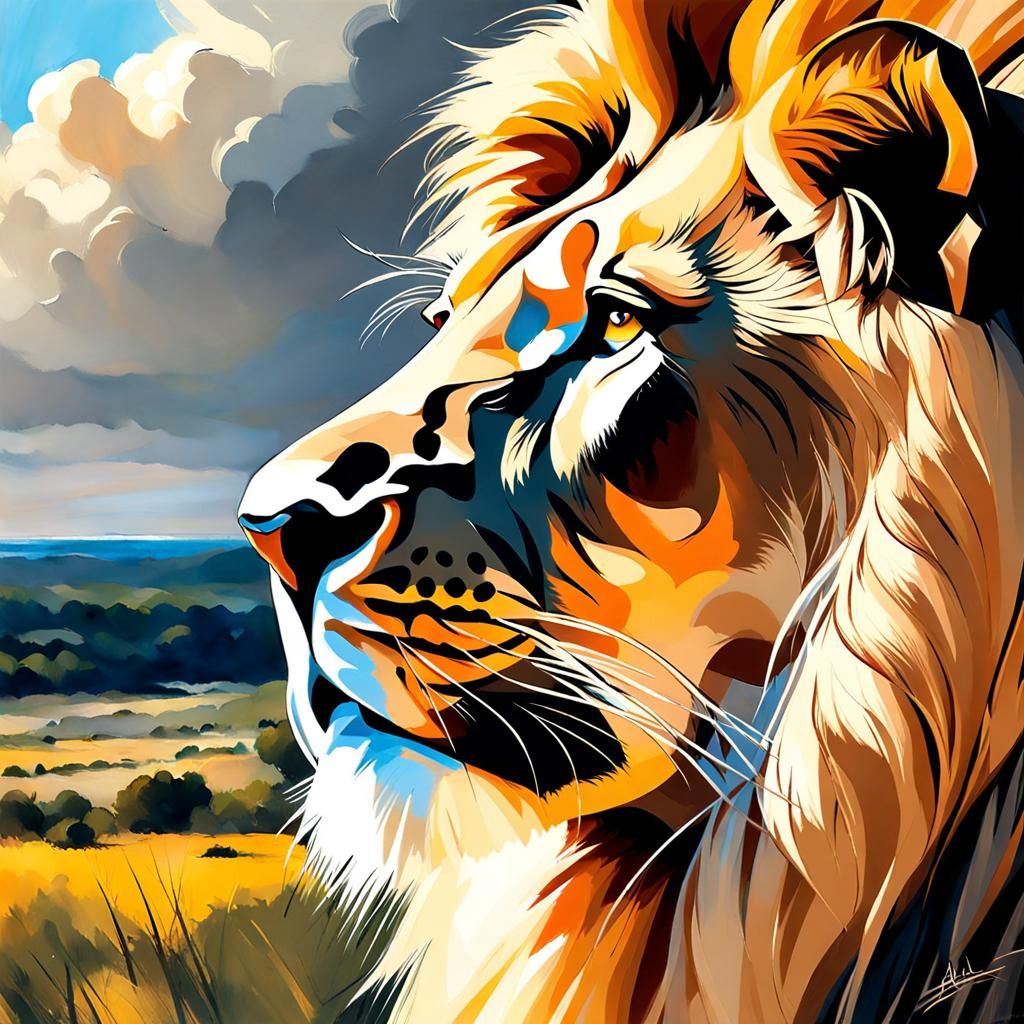 Lion Portrait in Romantic Academia Aesthetic