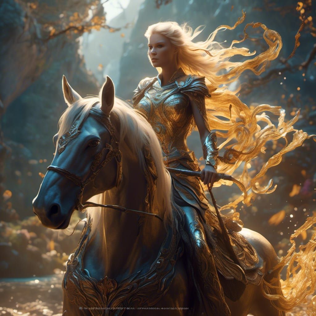 Blonde female Knight with horse