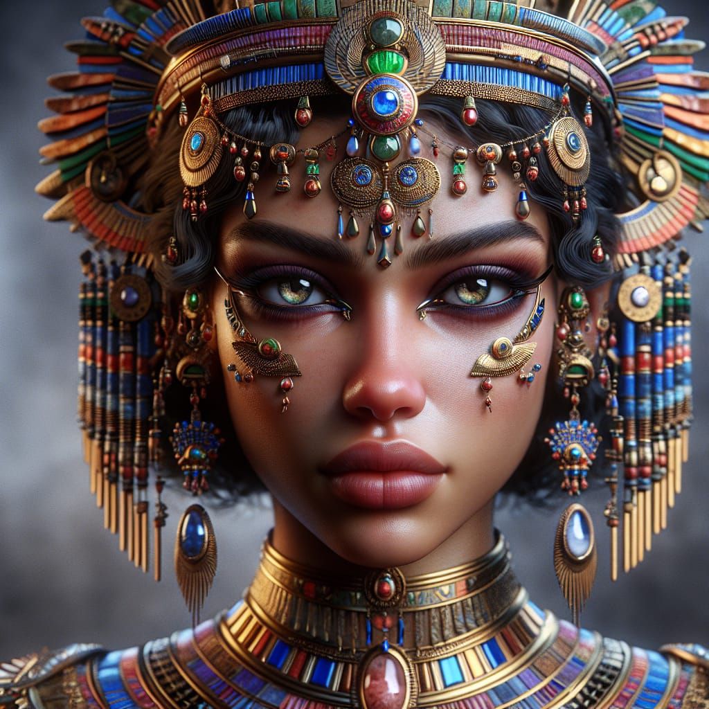 Egyptian Queen Portrait in Hyperrealistic Digital Art