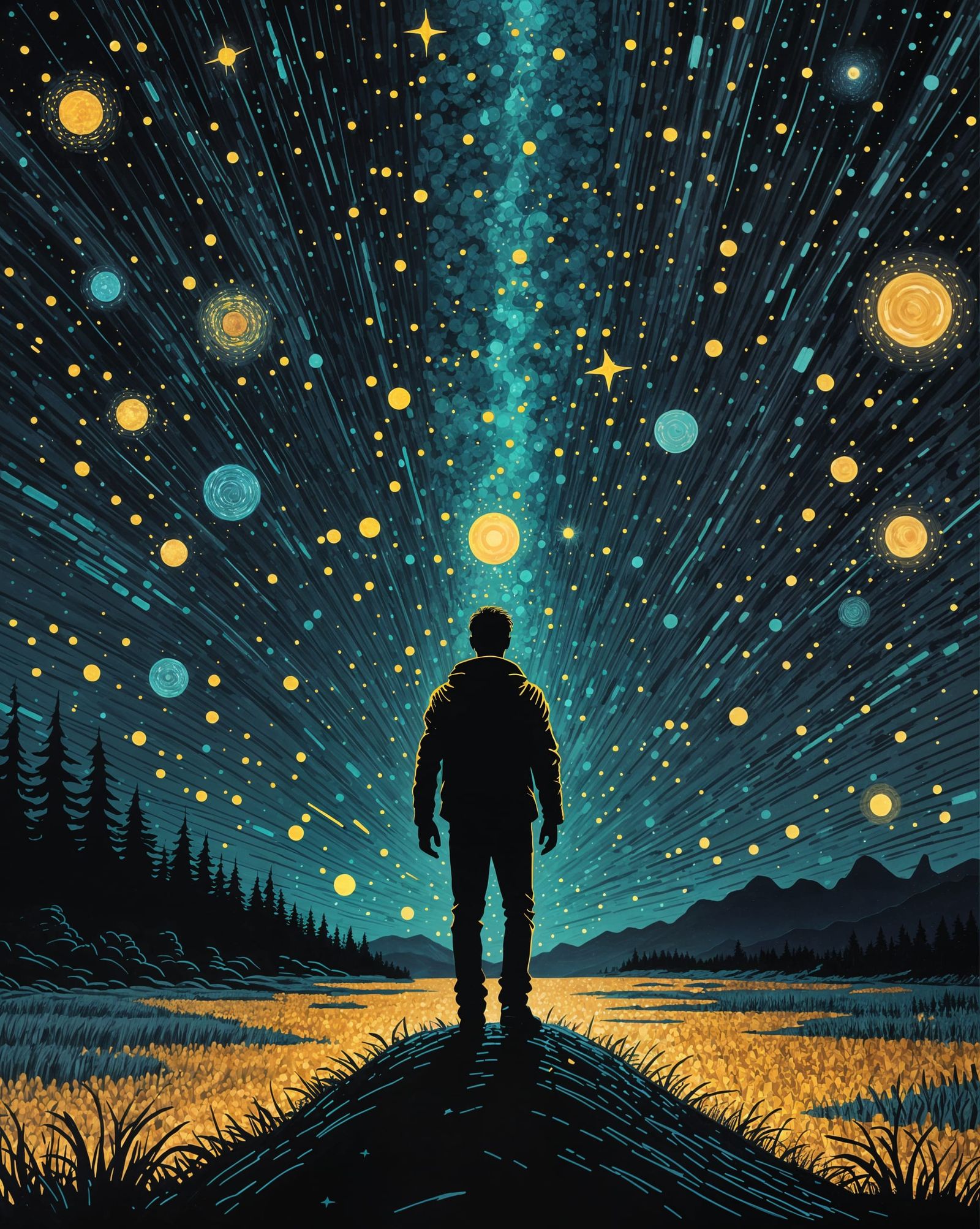 Hero Among Stars in Visionary Style