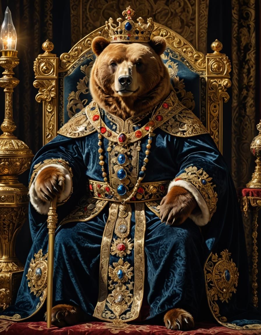 Regal Bear Emperor Portrait in 18th Century Style