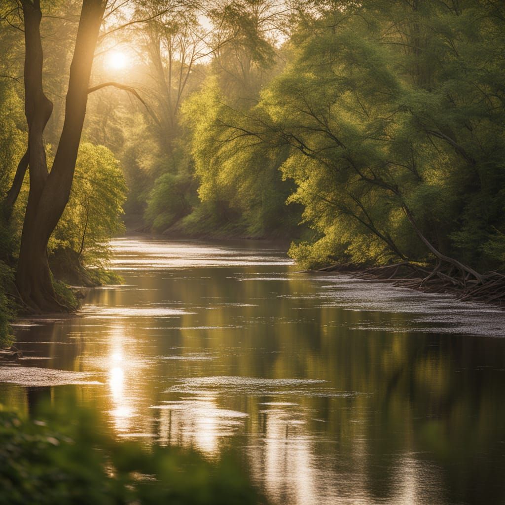 Serene Forest River at Golden Hour
