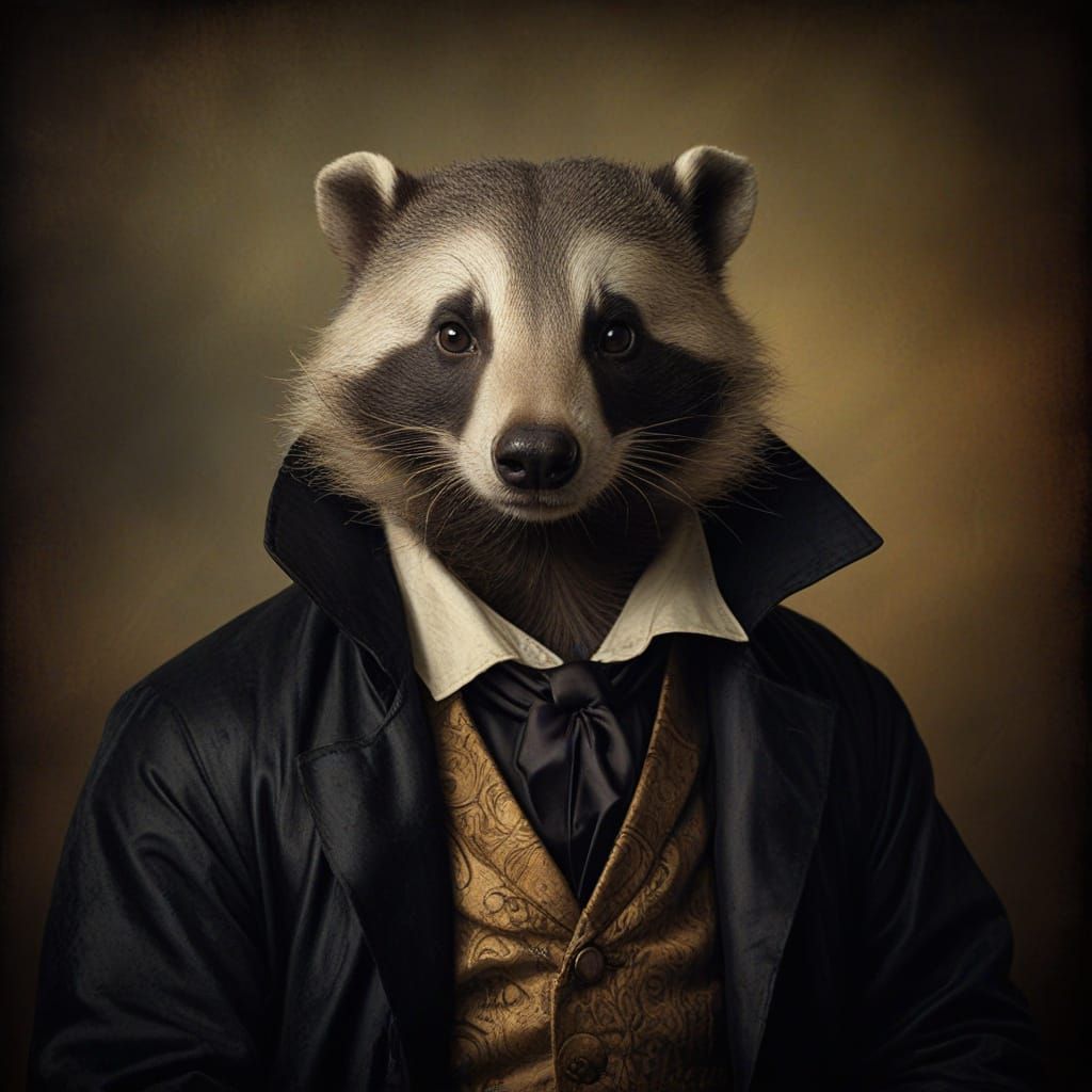 Halloween Badger in Gothic Study Oil Painting