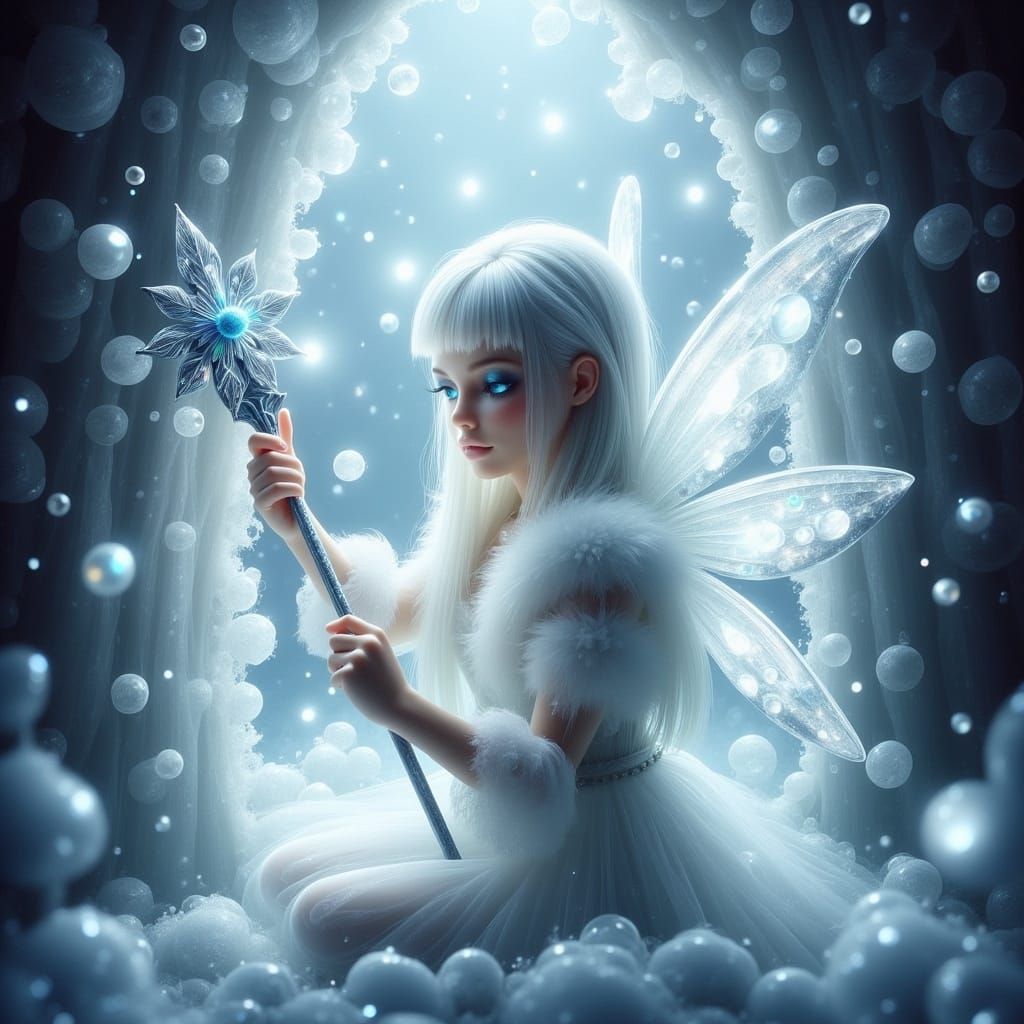Winter Sorceress Behind Frozen Window, Fantasy Art