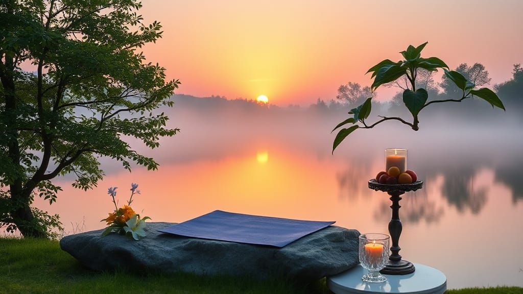 Serene Dawn Landscape with Tranquil Lake