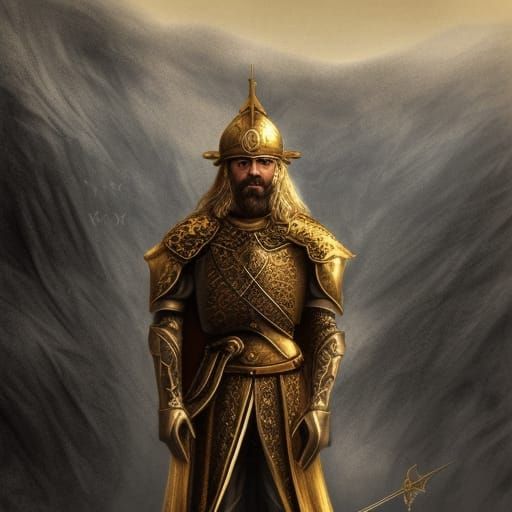 Golden Knight King Arthur at Tintagel, Detailed Pencil Art
