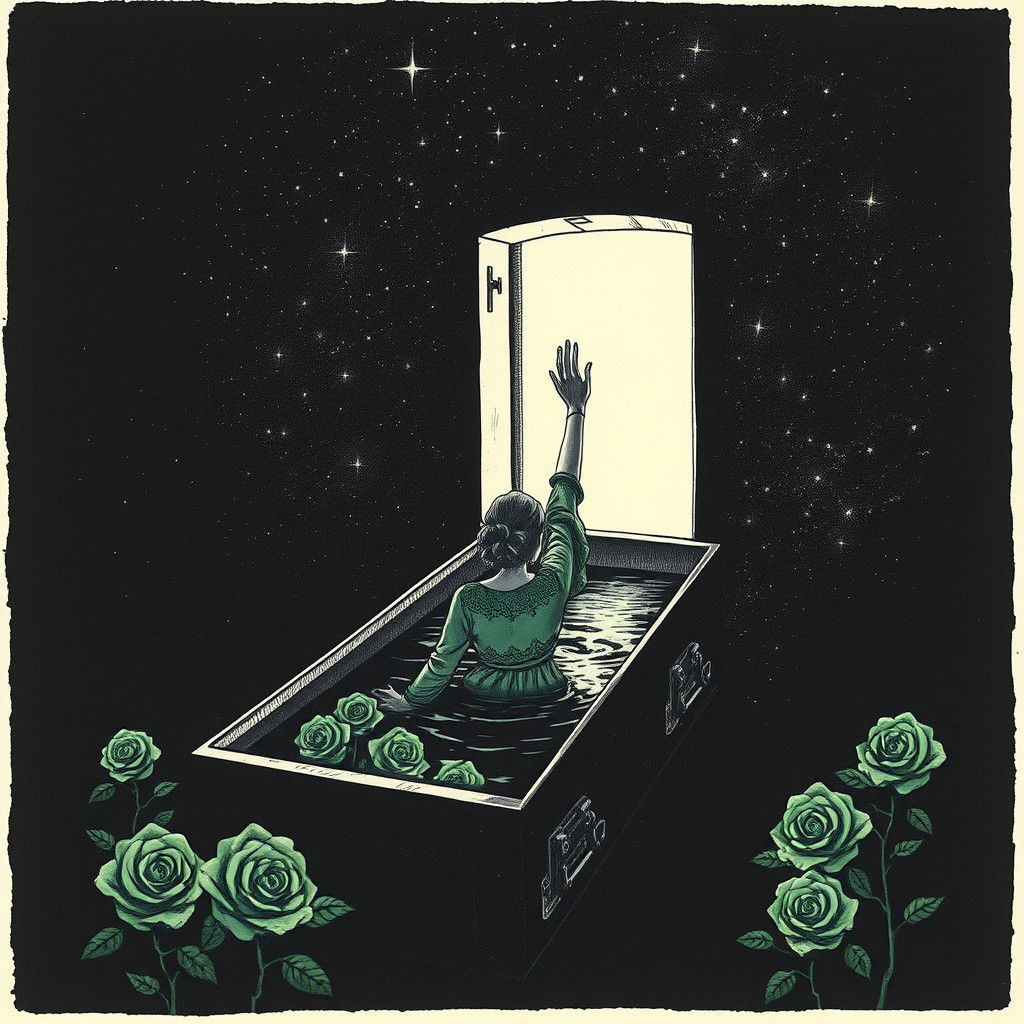 Gothic Horror: Hand from Dark Water in Black and Green