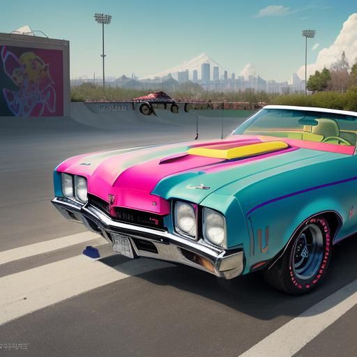 Graffiti Pearl 1970 Oldsmobile 442 at Tokyo Skatepark