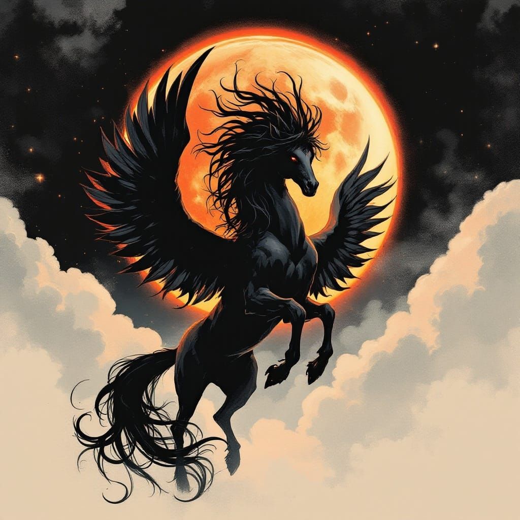 Emo Pegasus Soars Amidst Solar Eclipse in Moody, Atmospheric...