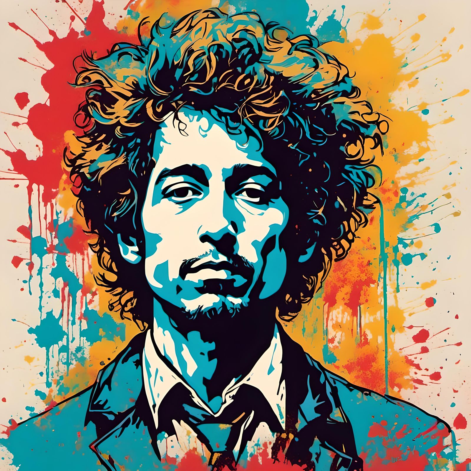 Bob Dylan Portrait in Pop Art Style
