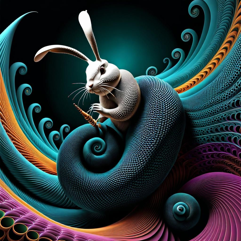 Surreal Alice in Wonderland Dreamscape with Fractals