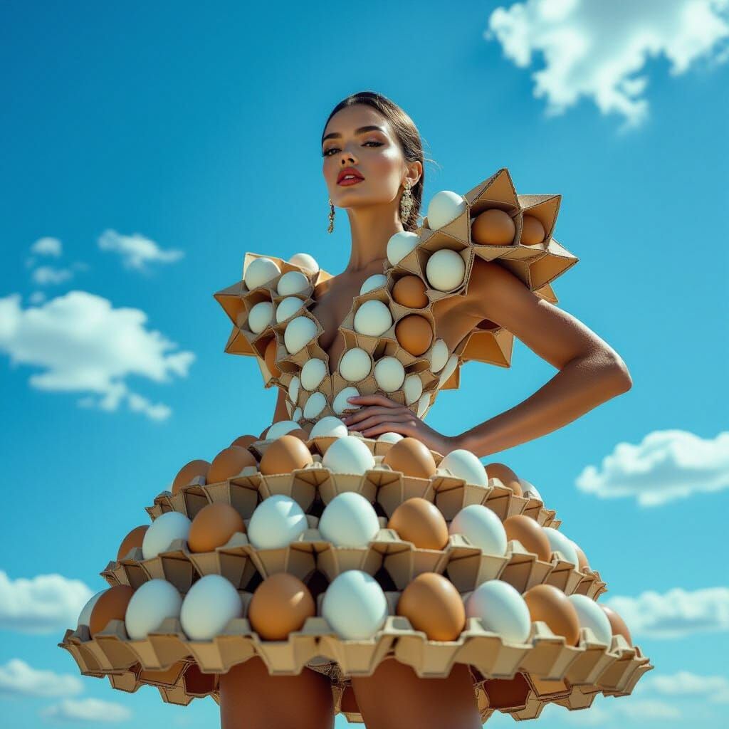Model in Egg Carton Couture: Photorealistic Fashion