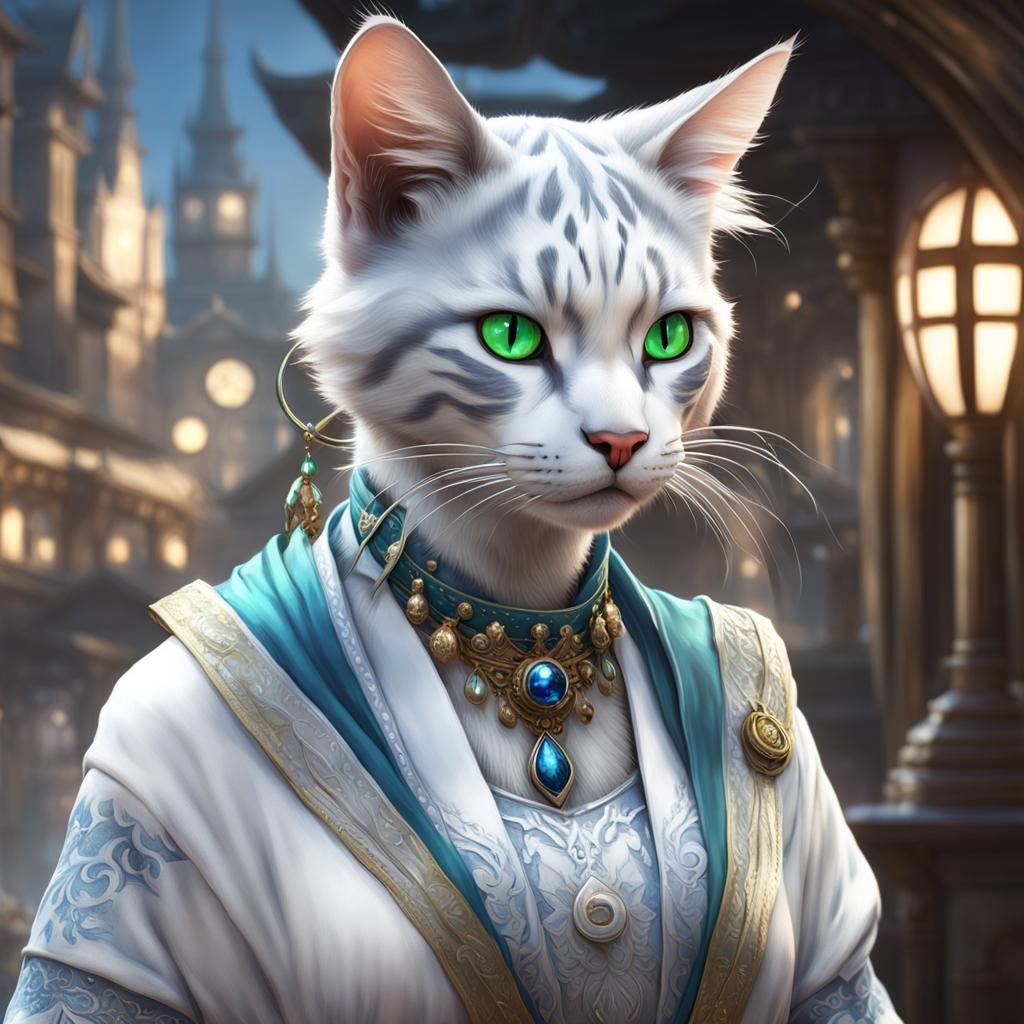 Tabaxi Portrait in the Style of Art Nouveau