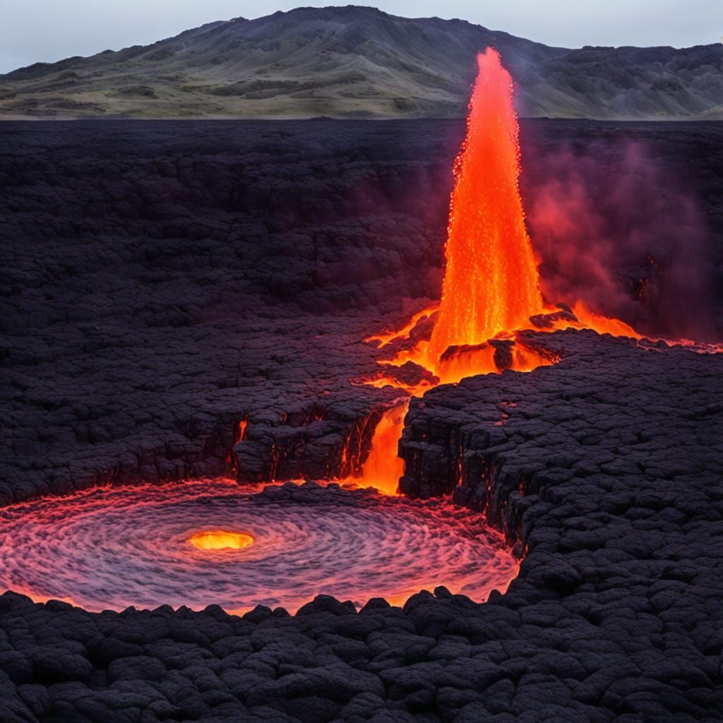 Hell Fountain: Lava Eruption from Volcano