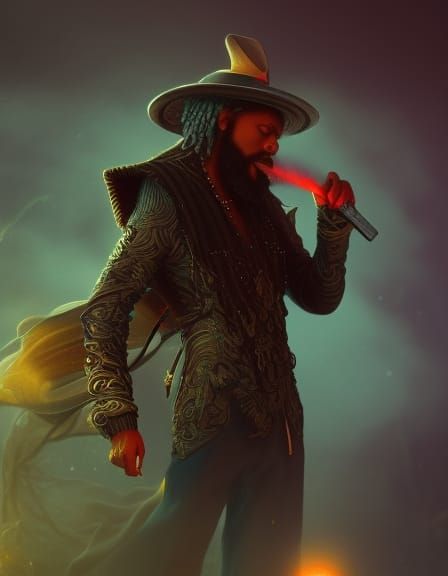 Detailed Pimp Smoking a Blunt in Matte Painting Style