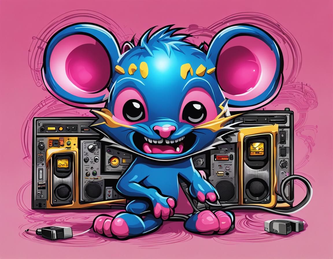 Cartoon Ratfink Mouse Using Winamp Player