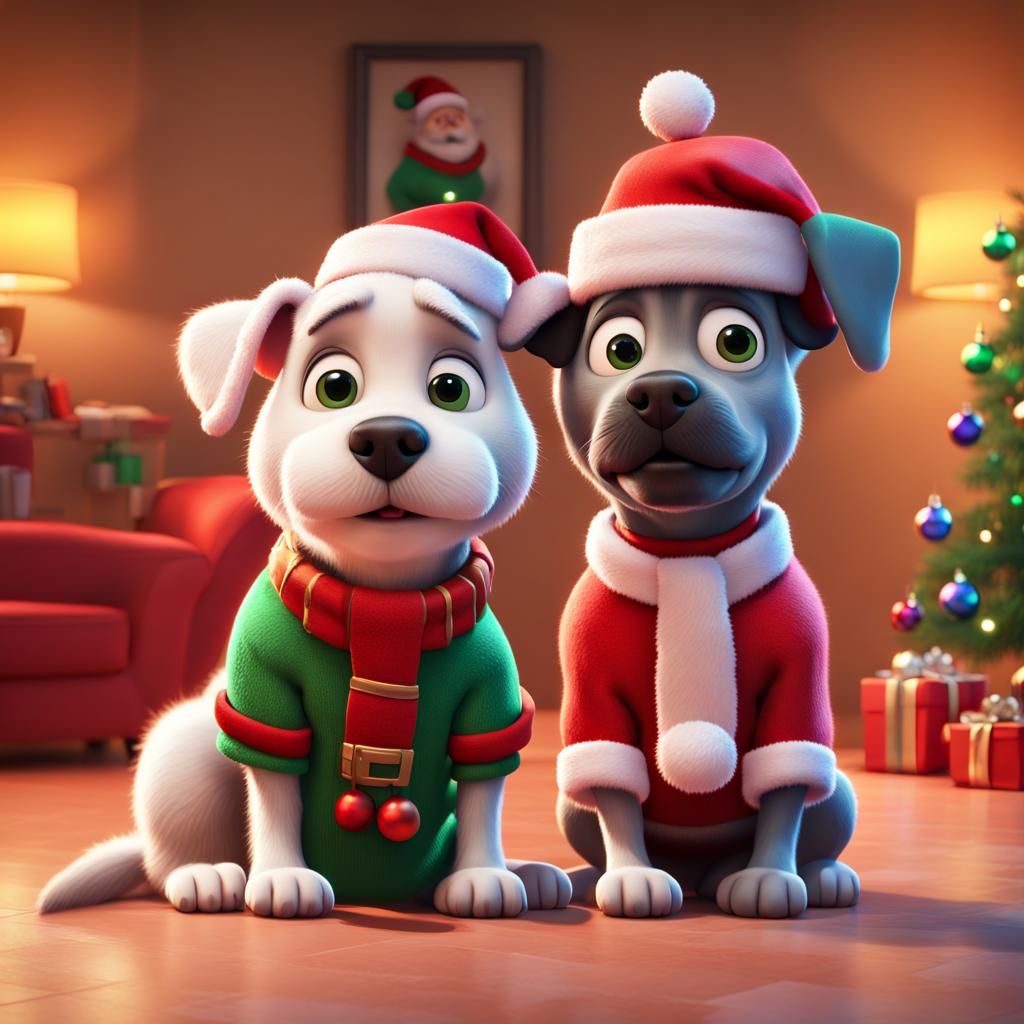 Dog and Cat Celebrate Christmas: Pixar-Style 3D Art