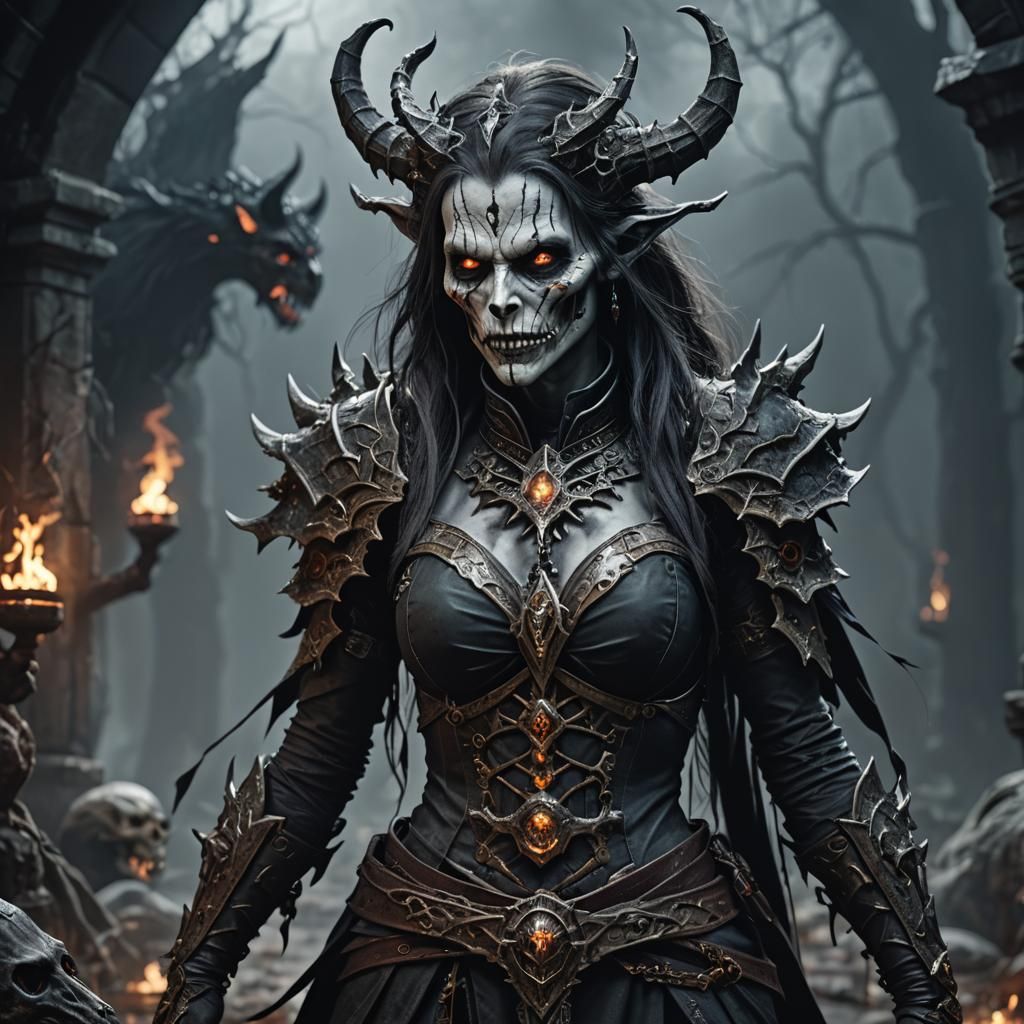 Undead Warlock with Demon Pet in Hyperrealistic Style