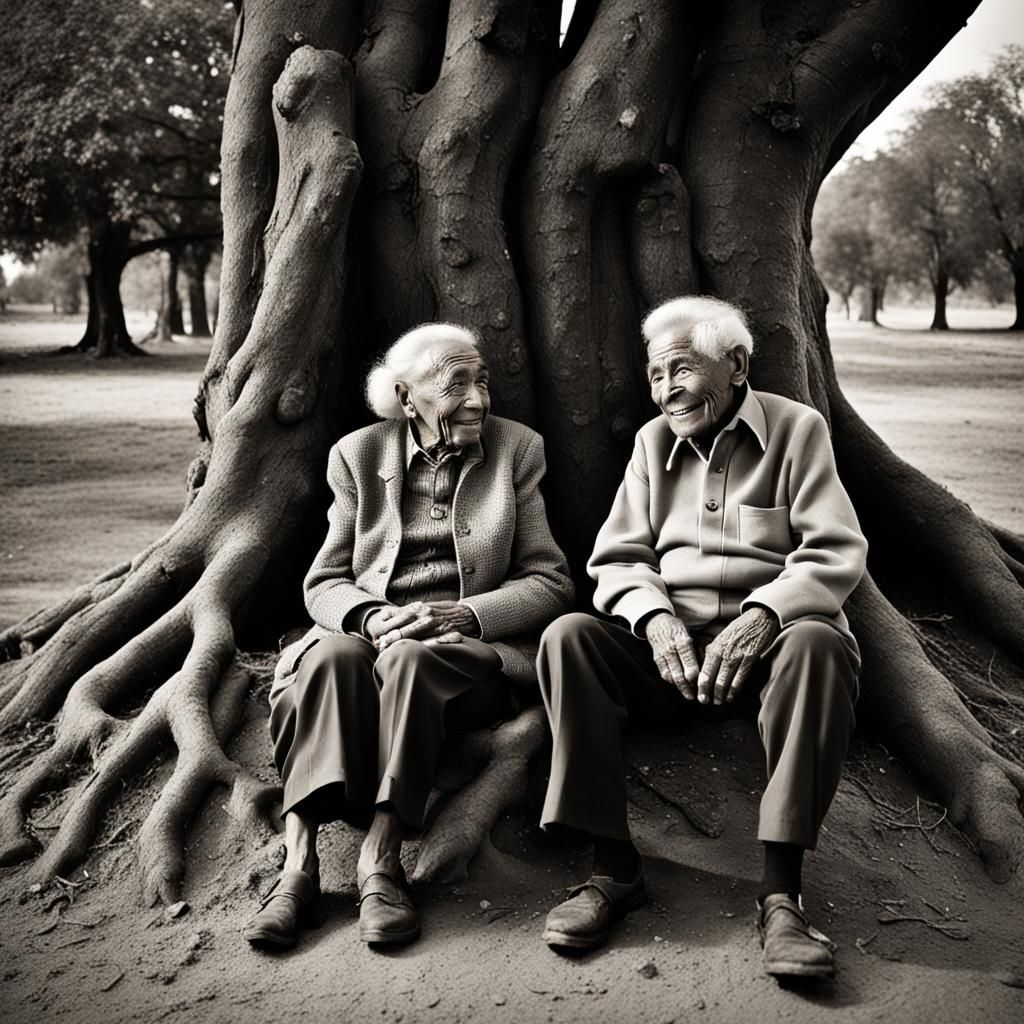 Elderly Couple's Enduring Love: Detailed Matte Painting