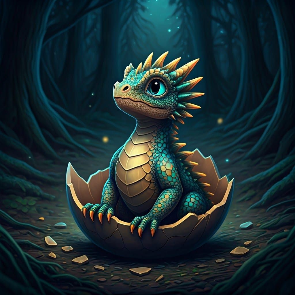 Cute Dragon Hatchling with Glowing Scales