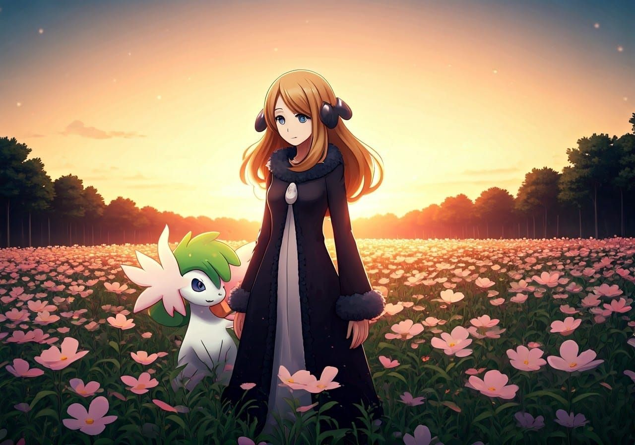 Serene Cynthia Surrounded by Blooming Gracidea Flowers in a ...