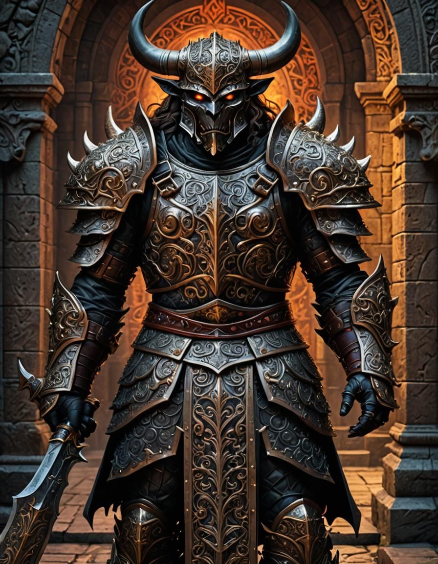 Minotaur Demon Knight in Romanesque Style