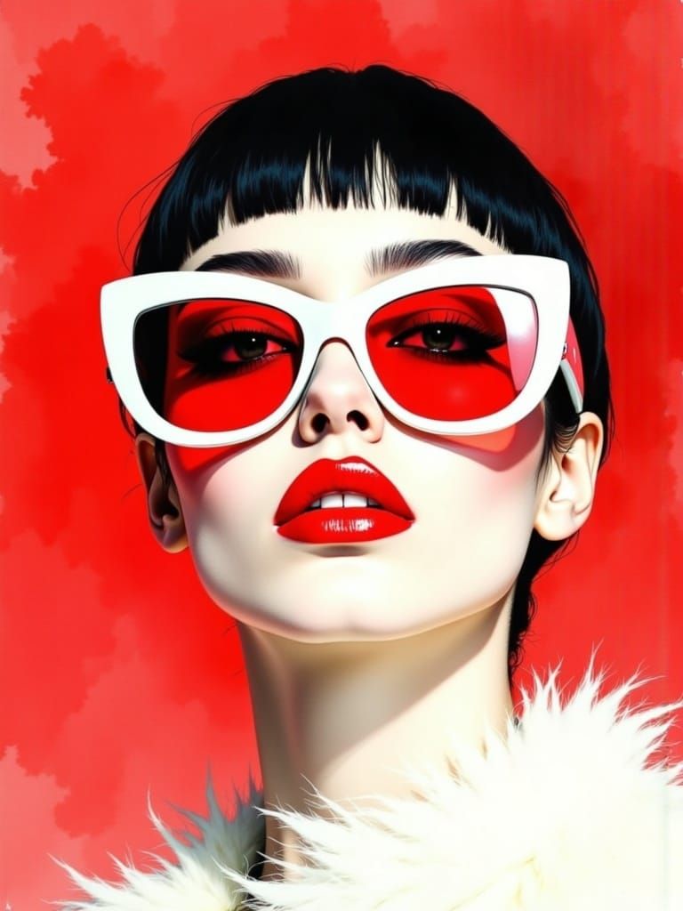 Bold Pop Art Portrait in Futuristic White and Red